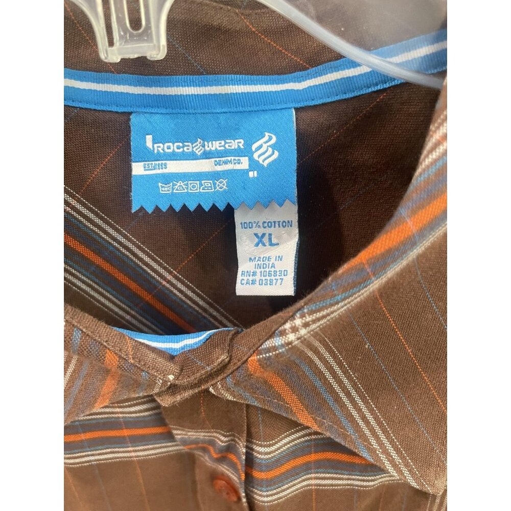 Rocawear Shirt Mens XL Brown Plaid Button‎ Front Short Sleeve Casual Streetwear - Picture 4 of 9